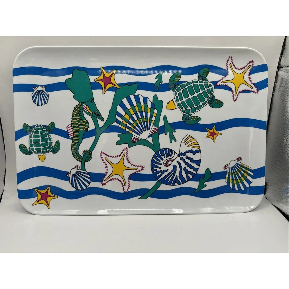 Melamine 16 x 11 Plate Serving Platter Turtle Seahorse Starfish Ocean Tiki Pool